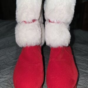 Red and White Faux Fur Boots Holiday